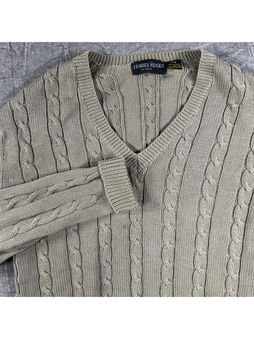 Harry Rosen Sweater Men's L Brown V-Neck Cotton Knit
